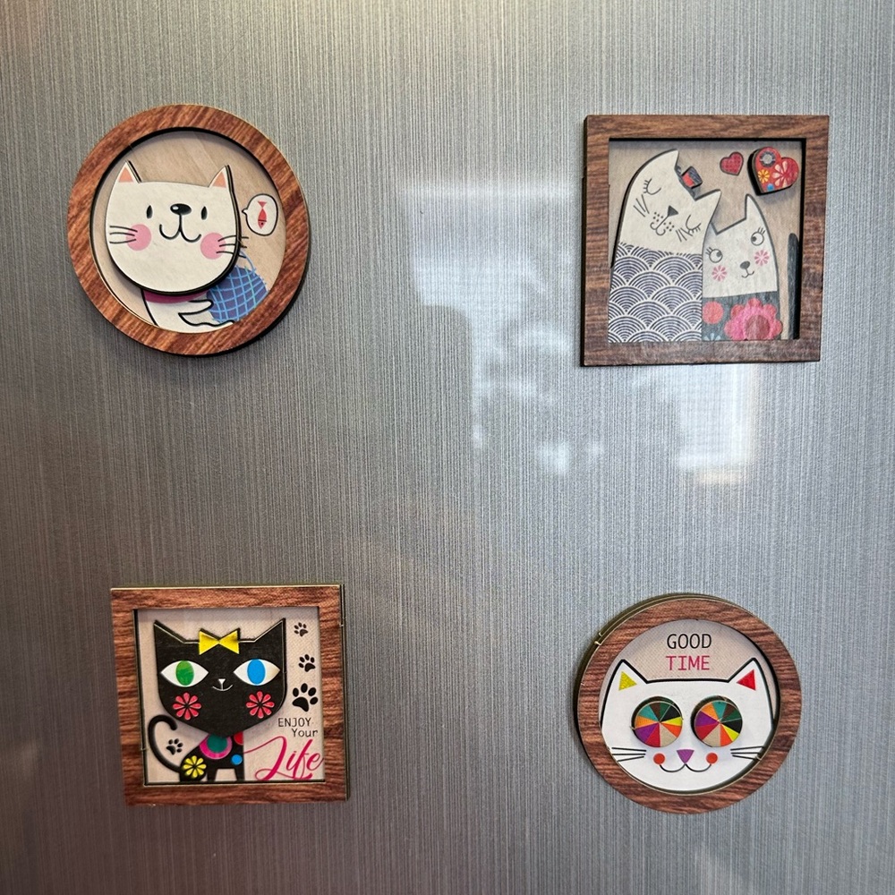 Set of 3 Handcrafted Cute Cat-Themed Magnets 🐈🐈‍⬛♥️🩷